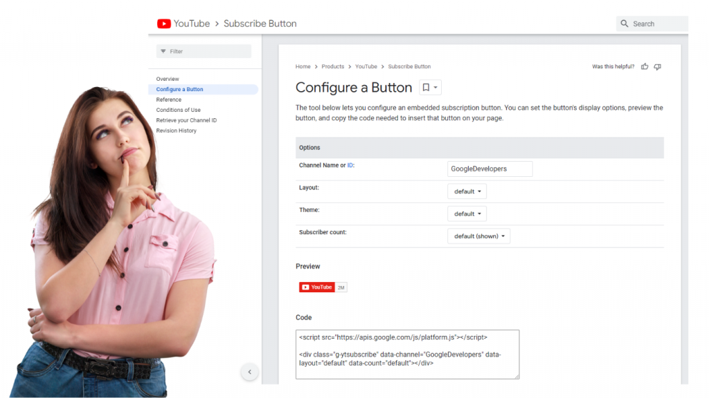 This is a YouTube Channel page where you can make a configure button options