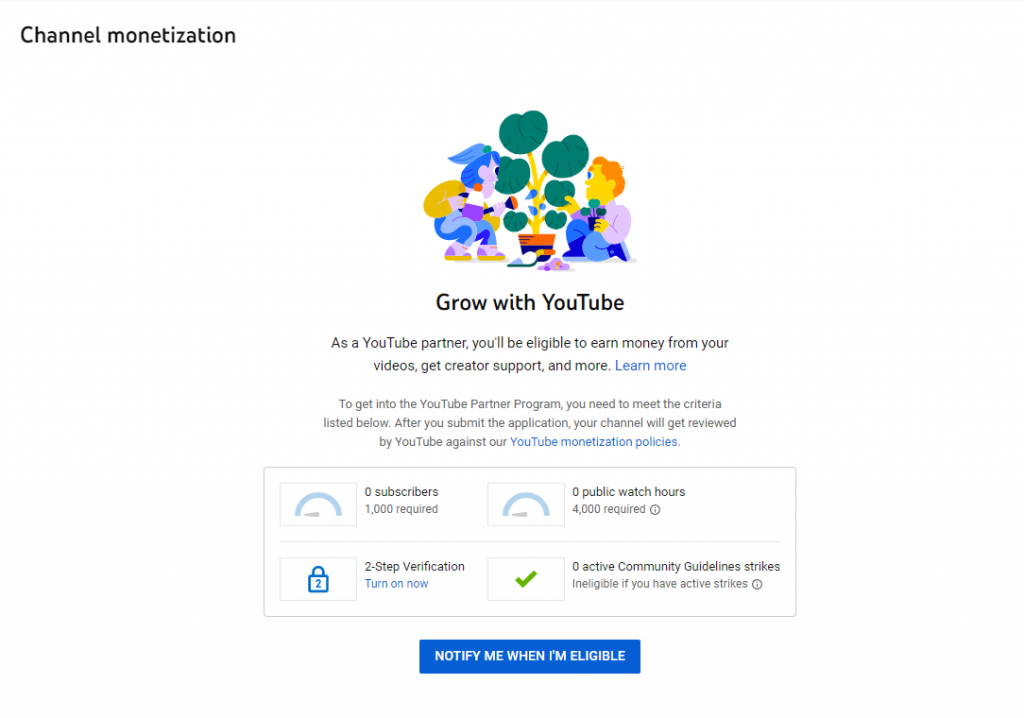 This is a YouTube Channel page where you can see the grow rate for monetization