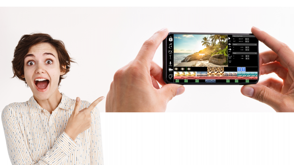 A woman showing a Video Editing Tool on her phone.