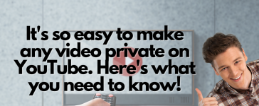 A man doing thumbs up to a text about making a video private on Youtube with a background of a youtube on TV