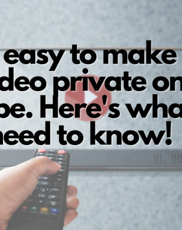 A man doing thumbs up to a text about making a video private on Youtube with a background of a youtube on TV