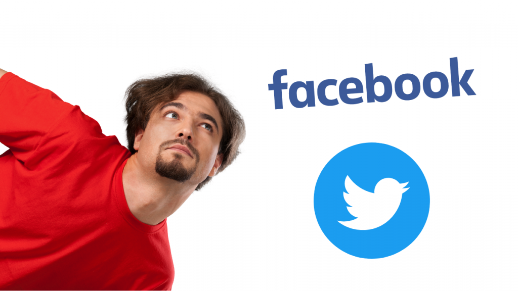 A man curious and shocked about the question of facebook and twitter