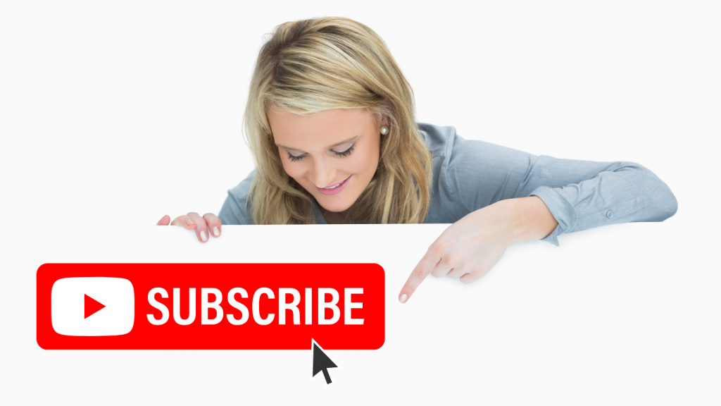 A woman showing the subscribe button.