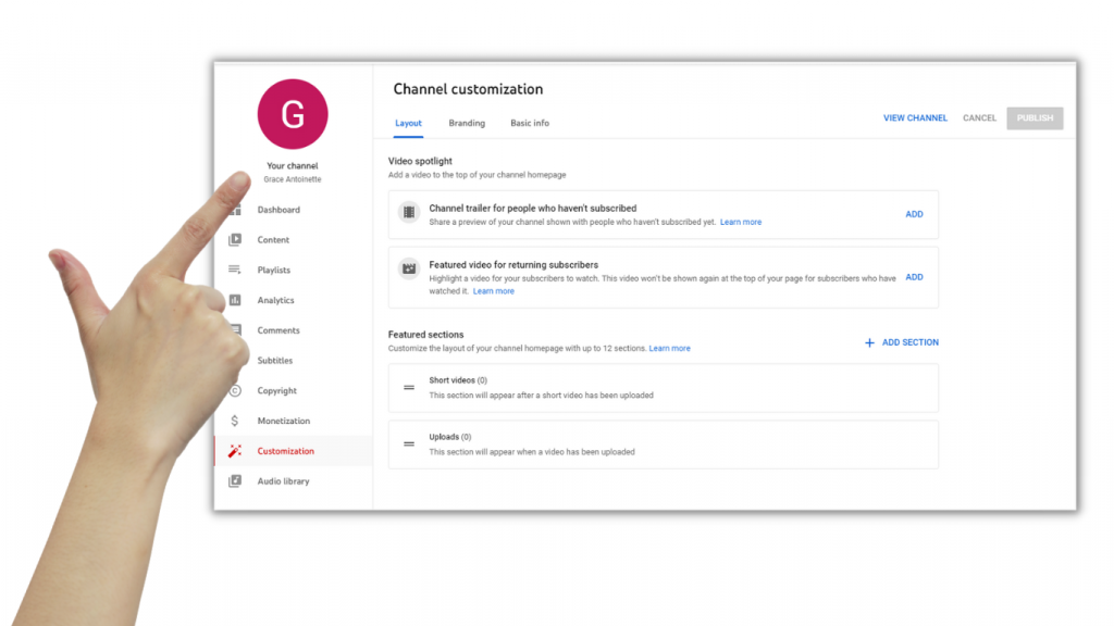 This is a Youtube Channel Customization page where you can see the layout, branding and basic info11