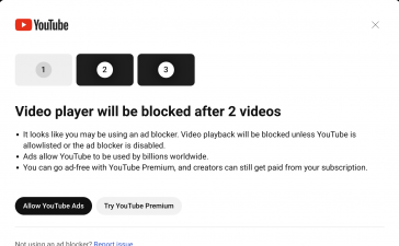 Video player will be blocked after 2 videos screenshot from youtube